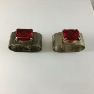 Antique Vintage Sterling Silver Ruby Red Stone Napkin Rings 2