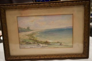 Antique Old Master Watercolor Painting Seascape Signed Wood Frame