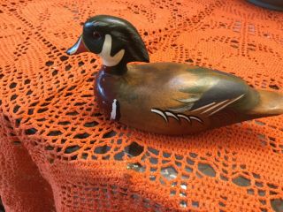 Vintage The Wooden Bird Factory Carved Wood Duck Signed J.  Bjork Glass Eyes