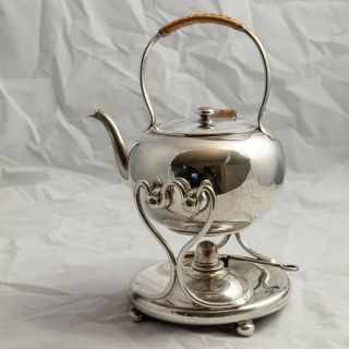 Antique English Silver Plate Tea Kettle With Stand And Warmer.