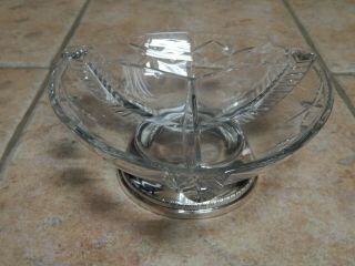 Atg Sterling Silver & Cut Crystal 3 Sectional,  Divided Dish With Star Design