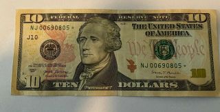 $10 Ten Dollar 2017 Star Note ✫ Low Serial Number Real U.  S.  Currency Rare