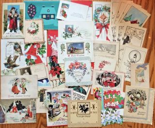 50 Antique/vintage Christmas Postcards Cards Booklets Gift Tags 1913 - 1950 