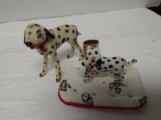 Vintage Dollhouse Miniatures 1:12.  Set Of Dalmation Dogs &accessories.  W.  Germany