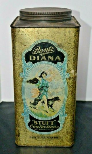 Antique Bunte Brother Diana Stuft 5 Lb.  Candy Tin