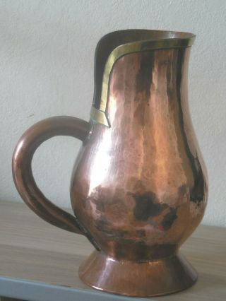 Rare Vintage French Handmade Hammered Copper Pitcher / Vase / Jug