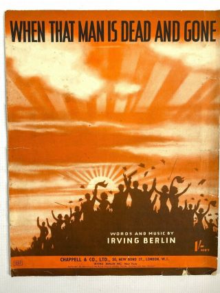 1941 Wwii Irving Berlin Rare British Sheet Music Song About Hltler Dead And Gone
