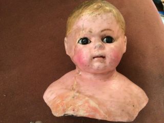 Antique Wax Over Paper Mache Boy Head With Glass Eyes