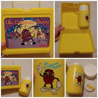 Rare 1988 The California Raisins Lunchbox,  1987 Thermos Cool Yellow