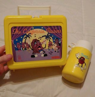 Rare 1988 The California Raisins Lunchbox,  1987 Thermos Cool yellow 2