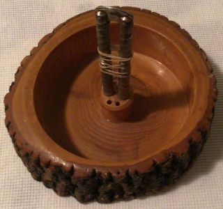 Antique Vintage 7” Wooden Nut Bowl With Metal Nutcracker