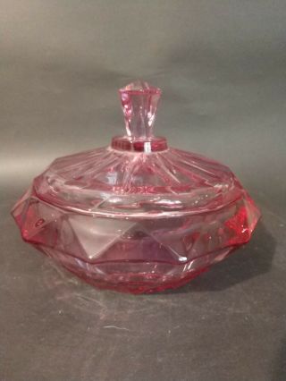 Viking Glass Diamond Point Covered Candy Dish Introduced In 1968 Rare Pink Color