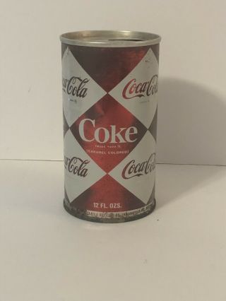 Vintage Coca Cola Coke Steel Can Small Diamond Checkered Empty Antique
