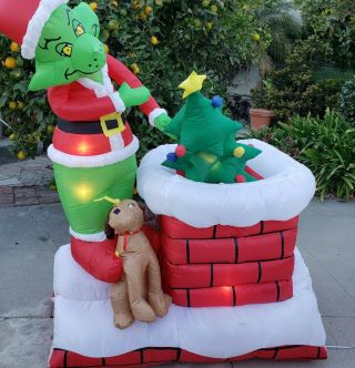 Airblown Grinch Pulling Christmas Tree Chimney Video Inflatable 2007 Rare 6 Ft