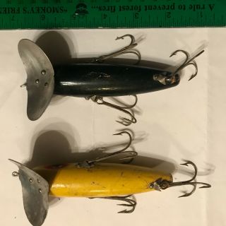 Vintage,  Large,  Wooden Jitterbug Fishing Lures.  Yellow And Black.