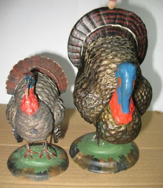 Antique Thanksgiving Turkey Candy Container Paper Mache Clay Metal Feet 5 "
