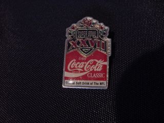 Very Rare 1993 Bowl Xxvii Coca - Cola Pin,  Dallas Cowboys,