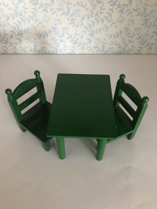 Sylvanian Families Vintage Tomy Green Furniture Dinner Table And Chairs Ec
