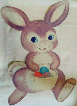 Vtg Dennison Rare Big Easter Bunny Rabbit W/ Basket Eggs Die Cut Out Decoration