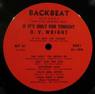 O.  V.  WRIGHT (If It Is) Only For Tonight - Rare Deep Soul Album - BACKBEAT LP - 61 3