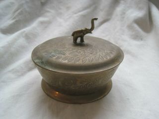 Hand Etched Solid Brass Lidded Pot With Elephant Handle India Indian Antique