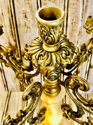 Mod.  Dep Made In Italy Marble And Brass Candelabra Holds 5 Candles Marked Rare 2