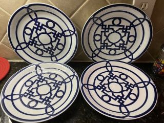 4 Labyrinth Z Gallerie Dinner Plate 11” Euc Rare Royal Blue