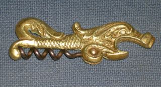 Vintage Brass Fish Sea Serpent Corkscrew And Bottle Opener Rare
