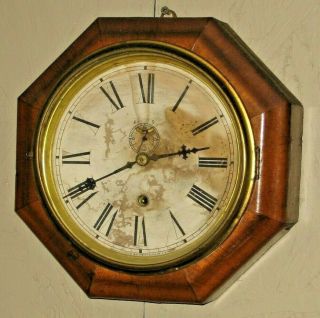 Rare Antique Waterbury Octagon Wall Gallery Clock 8 Day Lever Escapement