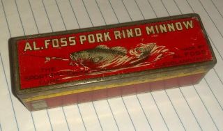 Vintage Al Foss Pork Rind Minnow Box (tin) W/ Eyes 4 Lure