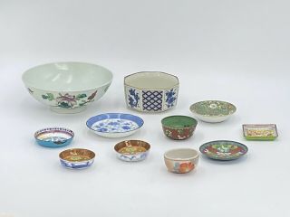 Vintage East Asian Chinese Japanese Porcelain Cloisonne Enamel Plates Bowls