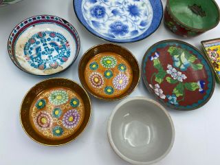 Vintage East Asian Chinese Japanese Porcelain Cloisonne Enamel Plates Bowls 2