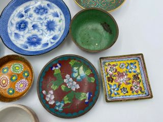 Vintage East Asian Chinese Japanese Porcelain Cloisonne Enamel Plates Bowls 3