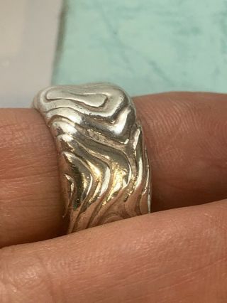 Rare Authentic Tiffany & Co.  Sterling Silver Nature Wood Band Ring Size 6