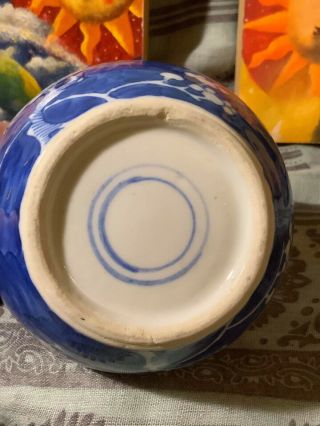 Antique Chinese Blue Porcelain Prunus Blossom Jar Vase Kangxi Qing Double Ring