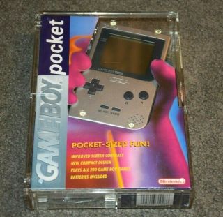 Silver Nintendo Game Boy Pocket Gbp Console With Clear Plastic Box Case Rare