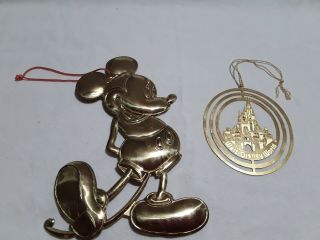Rare Mickey & Walt Disney World Castle 24k Gold Plated Christmas Ornament Vtg