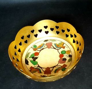 Antique Large 20cm Vintage Heavy Brass Fruit Bowl Hand Painted Decorative