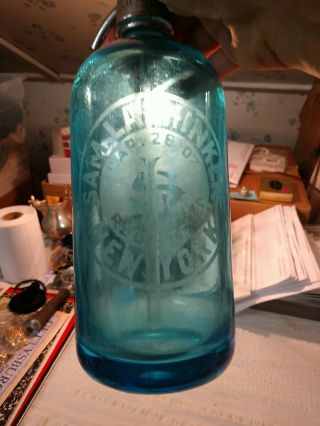 York,  Sam Lashinker Antique Vintage Seltzer Bottle Sky Blue 36dl