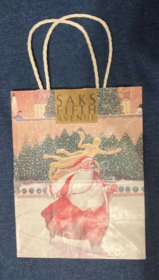 Fabulous & Rare Vintage Saks Fifth Avenue Santa Holiday Shopping Bag 7 - 3/4 X 10