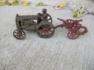 Rare Antique Large Cast Iron Fordson Farm Tractor And Plow