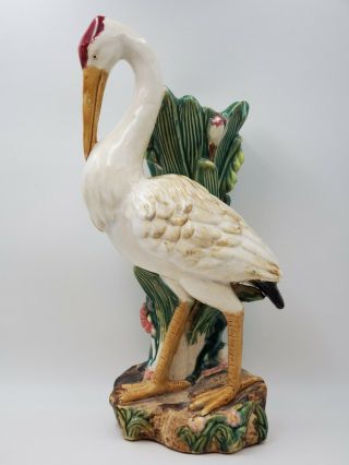 Collectible 17 " Signed Antique Vintage 1938 Vase With Bird Figurine Tree Stump