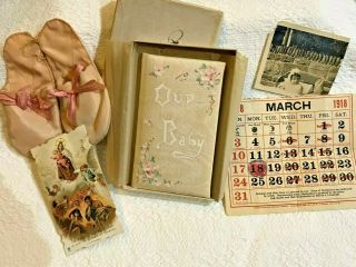 Antique " Our Baby " Book And Booties,  1918
