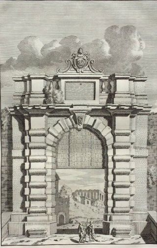 1708 Large Antique Engraving - Gates Of Rome - " Porta San Giovanni " - Overbeke