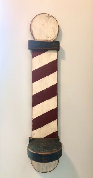 Vintage Solid Wood Red Stripe Barber Shop Pole Shelf Rare Americana Folk Art