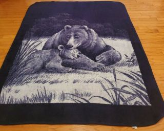 Rare Vintage San Marco El Grizzly Bear Cub Reversible Blanket 89x70