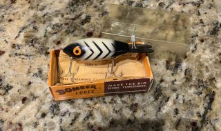 Vintage Bomber Fishing Lure Black And White W/ Box And Insert 406