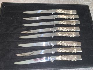 Mcm Carvel Hall Briddell Rare Set 8 Sterling Silver Filigree Handle Steak Knives