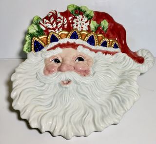 Fitz And Floyd Classics Christmas Holiday Court Santa Face Dish Large Plate Rare