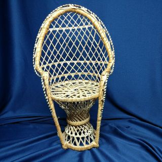 Vintage Miniature Wicker Rattan Peacock Chair Doll Plant Stand Boho 12 "